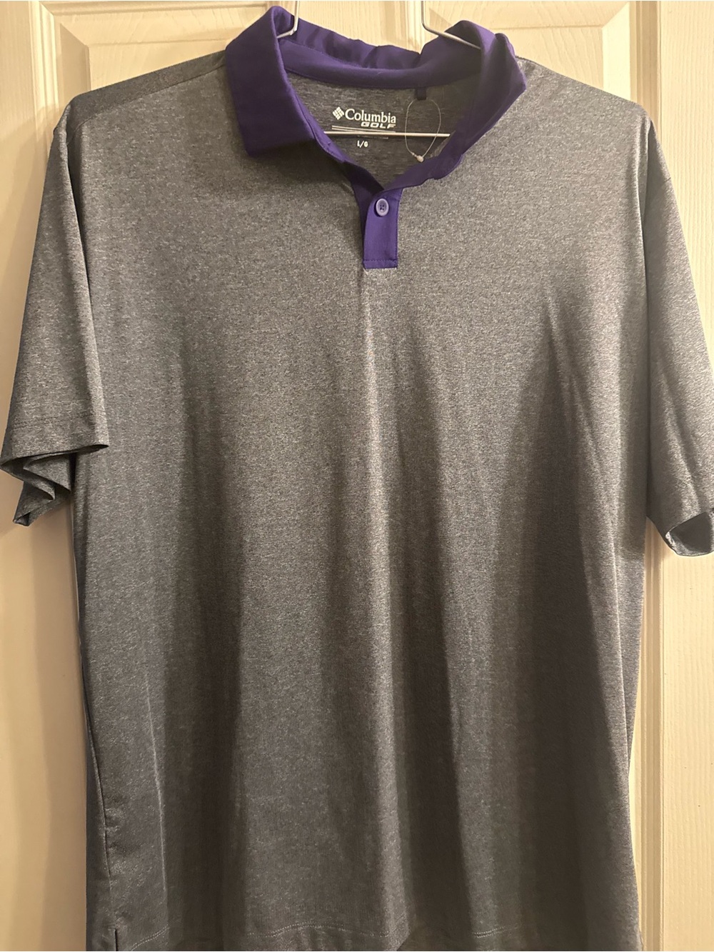 NWOT Columbia Men's Gray Polo with Purple Collar